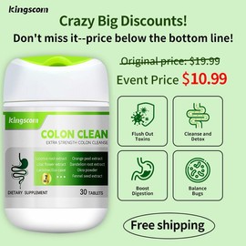 Kingscom Advanced Colon Cleanse - Okra Fiber Formula | 30 Tablets | Caffeine-Free | Gut Health & Detox Support | Natural Dietary Supplement Healthcare Optimum Fitness Extra Strength Digestive System Vitamin Edible Bathroom:_1 Bottle