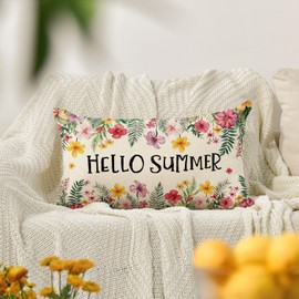 AVOIN colorlife Hello Summer Plumeria Throw Pillow Cover, 12 x 20 Inch Flowers Summer Party Holiday Cushion Case Decoration for Sofa Couch