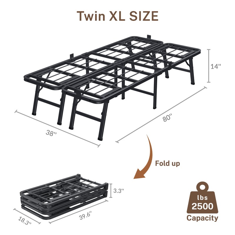 VIPSHOW 14 Inch Twin XL Metal Bed Frame Folding Bed