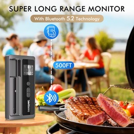 CaloriMastery Wireless Meat Thermometer: 500FT Bluetooth Smart Meat Thermometer for Cooking and Grilling, CaloriMastery Digital Food Thermometer with Ultra-Thin Probe for Oven Safe, Kitchen, Smoker, BBQ