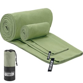 MODY RODY 2 Pack Absorbent Gym Towels for Working Out Sweat Microfiber Camping Towels for Body Quick Dry Gym Towel with Bag for Sport, Camping, Swimming (Olive)