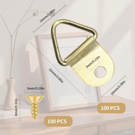 Sdhgerh 100 Pcs D Rings Picture Hanging Hooks with Screws Small Picture Hangers Frame Hooks Canvas Hook Wall Bracket Hanger Golden