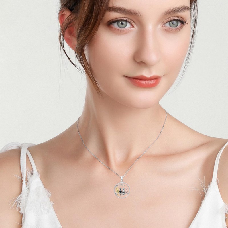 LONAGO Four Cats Tree Pendant Necklace Cat Necklace Sterling Silver