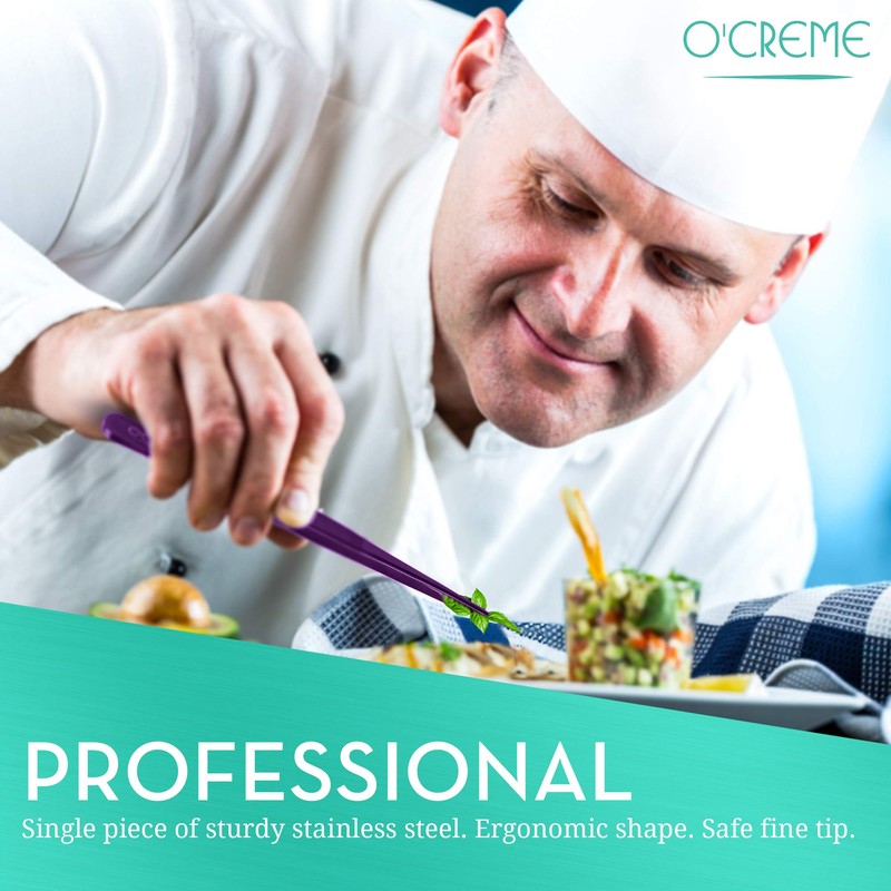 O'Creme Purple Stainless Steel Precision Kitchen Culinary Fine-Tip Tweezer Tongs,