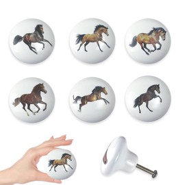 Lasyman Set of 6 Ceramic Horse Country Farmhouse Themed Decorative Kitchen Cabinet Door Dresser Handles Drawer Knobs Pulls 1.5 X 1.5 Inches