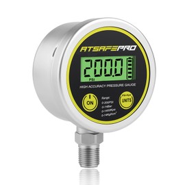 Digital Pressure Gauge-200psi,Stainless Steel Digital Water Pressure Gauge-2.9-Inch LCD Display,1/4-Inch NPT Bottom Thread,Suitable for Measuring Hydraulic, Oil, Water,and Air Pressure