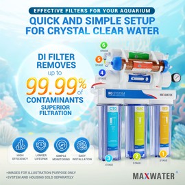 Max Water Replacement Filter Set for Standard 6 Stage Reverse Osmosis Water Filter System Filters - 10 inch Standard Size Water Filters Sediment, GAC, CTO, Mixed Bed DI, RO Membrane 100 GPD