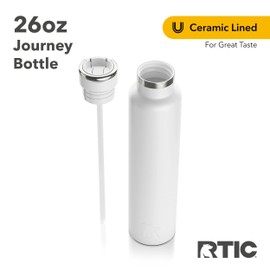 RTIC 26oz Journey Bottle Metal Stainless Steel Vacuum Insulated, BPA Free, Reusable, for Water, Hot and Cold Drinks, Travel, Sports, Camping, White