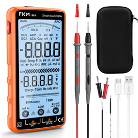 FKM Digital Multimeter Tester Auto-Ranging TRMS 6000 Counts Smart Rechargeable Voltmeter Electrical Tester Measures AC/DC Current,Voltage,Capacitance,Resistance,NCV,Amp,Ohm,Diodes,Countinuity,Temp