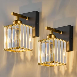 FDPBY Modern Wall Sconce Set of Two Indoor Wall Lamp Black Gold Wall Sconces Crystal Wall Light Bathroom Vanity Light Fixtures Wall Mounted Room Sconce Wall Lighting