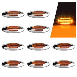 Wodvyss 10Pcs 6-3/5 Inch Flatline Oval Amber 24LED Side Marker Clearance Lights with Bullet Plug, Front Fender Panel Lights for Semi Trucks, Flush Mount, Waterproof, Amber Lens