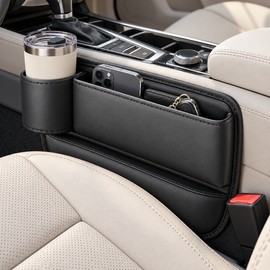 Car Seat Gap Organizer with Cup Holder – Black Leather-Style Storage Box, 1 Piece, Left or Right Option