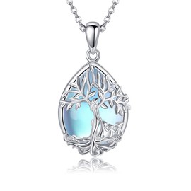ONEFINITY Tree of Life Necklace Sterling Silver Mother and Child Moonstone Tree of Life Pendant Necklace Mom with 3 Child Jewelry for Women Mothers Day Birthday Gifts (mom with 3 child)