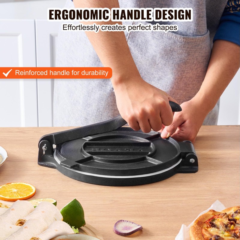 VEVOR Tortilla Press, 8 Inch Tortilla and Roti Maker, Cast
