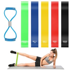 Bandas de Resistencia para Ejercicio con Figura 8 Tiradores de Hombro Abierto Ligas De Resistencia Con 5 Niveles Ejercicios en Piernas,Glúteos y Brazos Bandas Elasticas Fitness para Yoga, Pilates