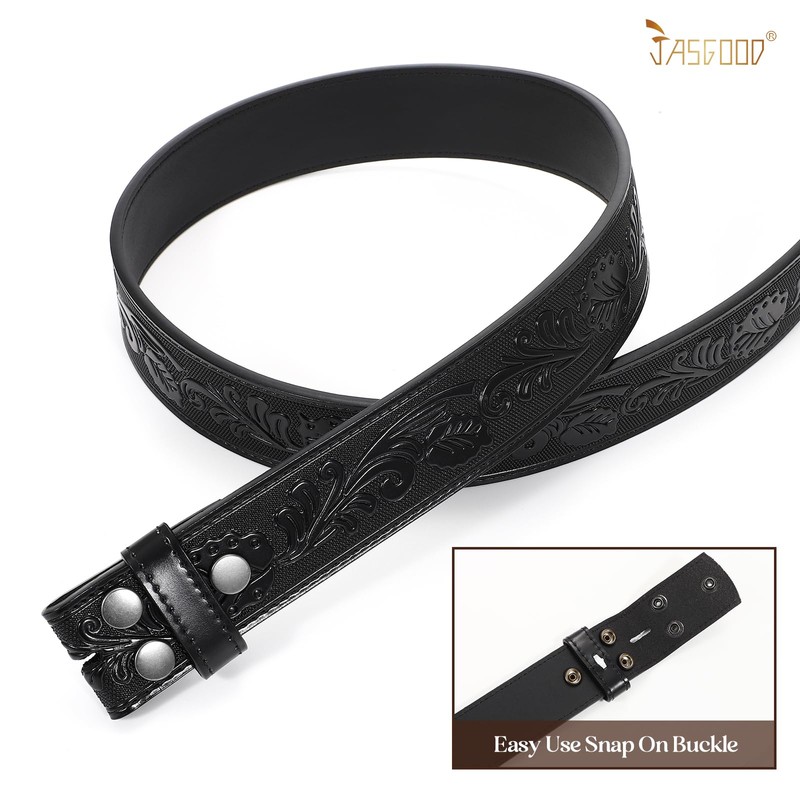 JASGOOD Western Leather Belt Strap for Men without Buckle Engraved