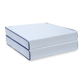 Hofdeco Premium Coastal Patio Indoor Outdoor Seat Cushion Cover Only Set of 2, 24”x24”x4” Water Repellent for Backyard, Couch, Baby Blue Print Stripes B