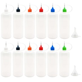 MYYZMY 12 Pcs Precision Tip Applicator Bottles, 120ml /4 Ounce Needle Tip Bottle, with 2 Funnel, Multicolor Lids