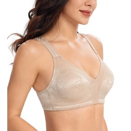 Lemorosy Women's Non Padded Wireless Minimizer Bra Comfort Support Plus Size Full Coverage Bras(Peacock Tail Beige,46DD)