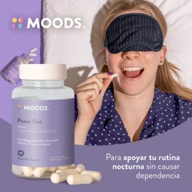 Suplemento Natural para el Sueño con Magnesio, GABA, Manzanilla, 5-HTP y L-Teanina - Pastillas para Dormir - 60 Cápsulas Veganas - Peace Out - Sleep Moods
