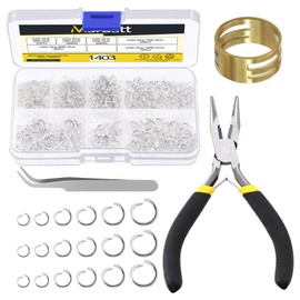 Mardatt 1403Pcs Jewelry Making Kit Includes 6 Sizes Open Jump Rings, Pliers, Tweezers & Opener for DIY Bracelet, Necklace & More (Silver)