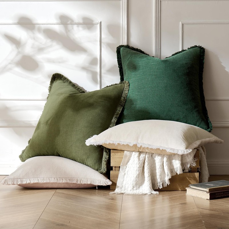 Woaboy Pack of 2 Pillow Covers Ramie Linen Throw Pillow