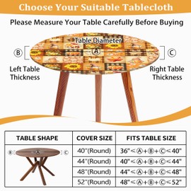 Casuru Fall Round Fitted Tablecloth with Elastic Pumpkin Maple Leaf Thanksgiving Table Cover Waterproof Autumn Kitchen Decor for Patio Holiday Party Fits to 48"-52" Round Table (Orange, 52" (Round))