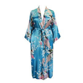 Applesauce 838 - Plus Size Peacock Japanese Women Kimono Sleep Robe, US Size 1X 2X 3X (Turquoise)