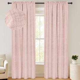 100% Blackout Shield Linen Blackout Curtains 84 Inches Long 2 Panels Set, Black Out Curtains for Bedroom, Thermal Insulated Rod Pocket Window Drapes Living Room, 50W X 84L, Blush Pink