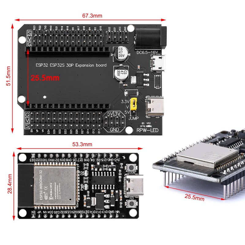 2 Sets ESP32S and Terminal Adapter, NodeMcu ESP32 Wroom 32