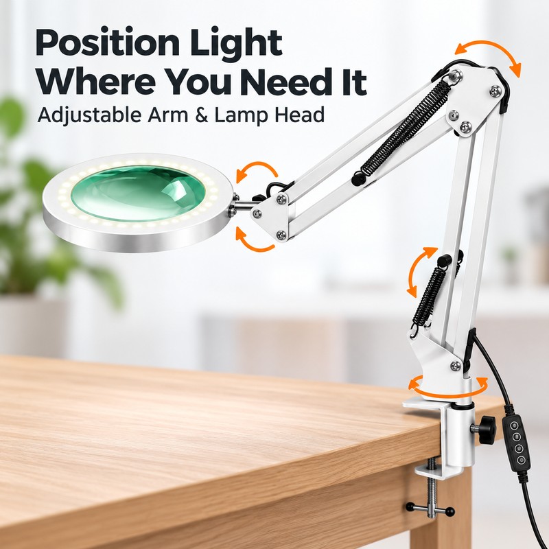 LED Magnifying Lamp with Desk Clamp & Adjustable Arm –