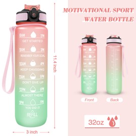 Invool Sports Water Bottle, 1 Litre Water Bottle with Straw & Time Markings, BPA Free, Leakproof & Secure Locking Lid, Tritan Plastic Drink Bottle for School/Cycling/Camping/Gym(Red Green)