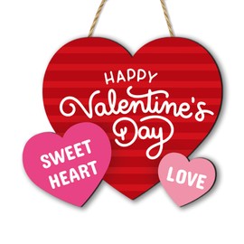 Valentine’s Day Decorations, Wooden Valentine’s Day Door Decor, Heart Shaped Door Hanging Sign, Happy Valentine’s Day Door Hanger Front Door Decorations for Home Porch, Wall, Outdoor