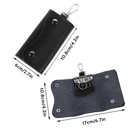 Oemmn Large Leather Key Case, Car Key Bag, Carabia Hook Bag for 1-6 Keys for Men and Women, Key Organiser, Black, black, Modern