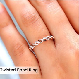 TJC 925 Sterling Silver Rings for Women Twist Silver Band Ring for Women with Platinum, Rose Gold Plating | Ladies Rings | Promise Band Ring for Men Size U