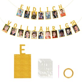 Cadimus Gold 18th Birthday Photo Garland, Finally Age 18, Photo Banner 18th Birthday, Decoration 18th Birthday, Finally Legal Age Garland, for Photos from 1 to 18 Years