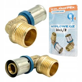 Rimex Press Fitting Angle 16 x 1/2 Inch, PEX Brass Accessories, Clamp Connectors, Pressable Nypl Press Fitting, Suitable for Water and Heating Installations, Corrosion Resistant, Male Thread