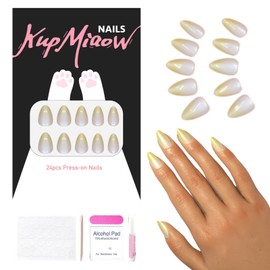 KupMiaow Press On Nails 24pcs Nail Kit with Glue & Tool Kit, Green Almond Gradient False Nail, Full Size for Easy Fit, with Mini File, Manicure Stick, Prep Pad & Long-lasting Glue