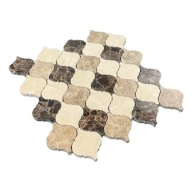 Mix Light and Dark Emperador and Crema Marfil 3 in. Arabesque Lantern Polished Marble Mosaic Floor and Wall Tile for Kitchen Backsplash, Fireplace Surround, Bathroom Wall (1 Sheet)