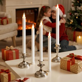 Daord 11 Inch Christmas Window Taper Candles Flameless Taper Candle with Remote &Timer Battery Operated LED Candlesticks for Wedding, Christmas Table Decor (8pcs，White)