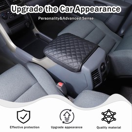 HIRUFAIT Center Console Armrest Cover for Honda Pilot 2003 2004 2005 2006 2007 2008 Accessories, Leather Armrest Lid Cushion Pad, Armrest Seat Box Cover Mat (Black)