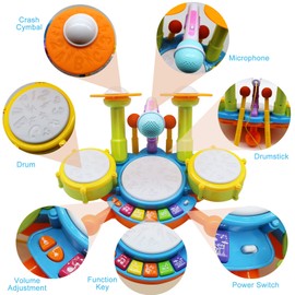 Drum Set for Kids with 2 Drum Sticks and Microphone, Musical Toys Gift for Toddlers…