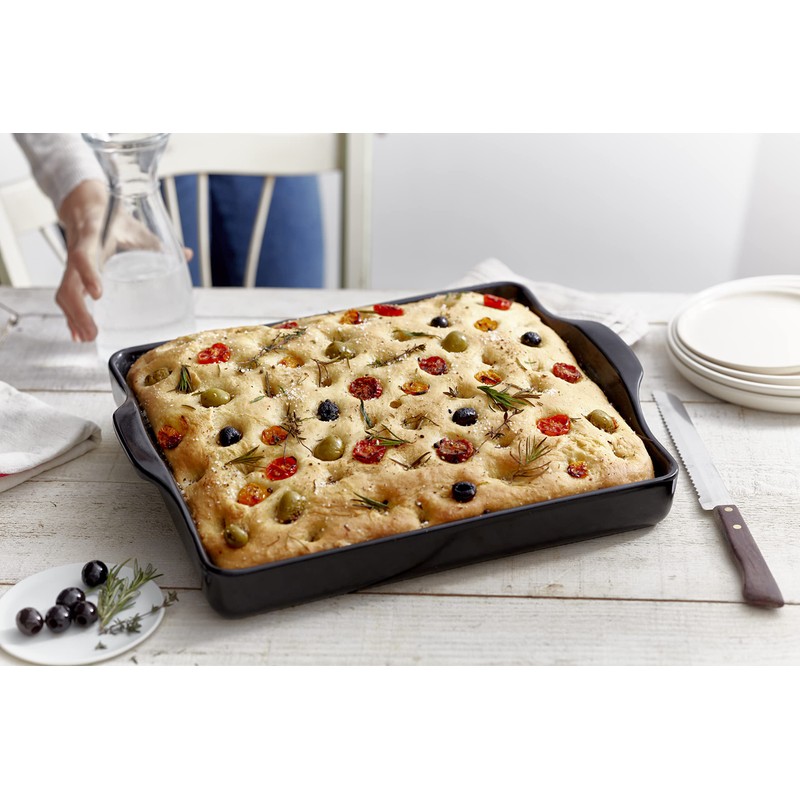 Emile Henry, Charcoal Focaccia Bread Pan/Detroit Style Pizza Dish, 15.9
