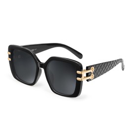 JM Vintage Oversized Square Sunglasses for Women，Retro Luxury Big Large Sun Glasses UV400 Black