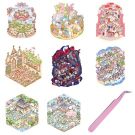 8 Set Large Size 3D House Stickers Collection Book Fun DIY Sticker Scene for Kids Make Your Own Mini Birthday Party Church Wedding Therapy for Adult for Relief Stress Pass The Time