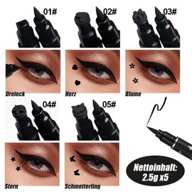 Liquid Eyeliner Double-Sided, 5-Piece Eyeliner Stamp Set, Black & Waterproof, Eyeliner Stencil, Durable & Smudge-Resistant, Eyeliner Pencil for Easy Eye Make-Up, Precision Lines