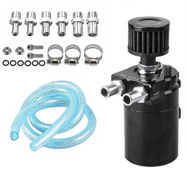 AIMALL Universal 300ml Oil Catch Can Kit Aluminum Baffled Dual Cylinder with Breather System for Petrol and Diesel Engines, 2.68-Inch Diameter Compact Design