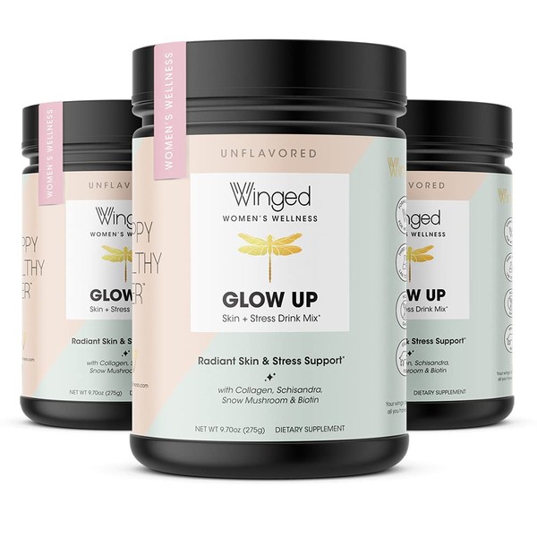Winged Glow Up Collagen Powder 3 Pack | Hair, Skin,