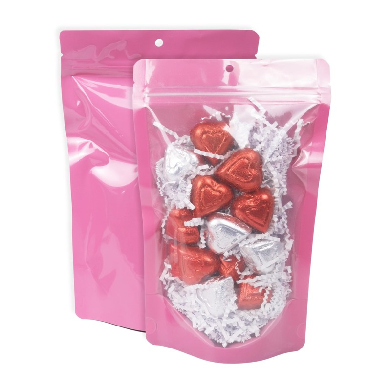 PackFreshUSA: 5 Mil Pink/Clear Stand Up Pouch Bags - Professional