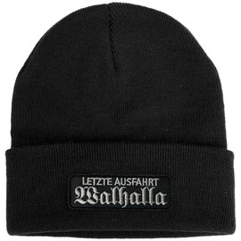 No Face No Name Walhalla Hat Last Exit in Black I Embroidered Patch I Beanie Knitted Hat Winter Hat I Odin Thor Asgard Wotan Biker Viking, black